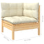 loungesæt til haven 7 dele med cremefarvede hynder fyrretræ