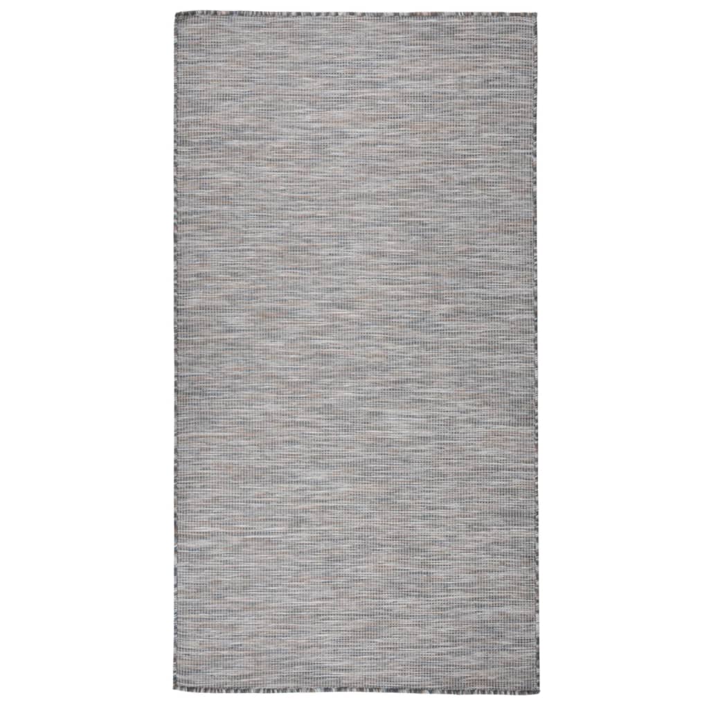 fladvævet udendørstæppe 80x150 cm brun og blå