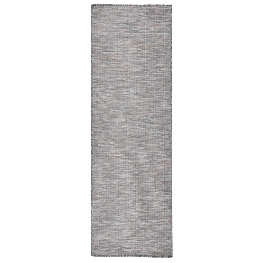 fladvævet udendørstæppe 80x250 cm brun og blå