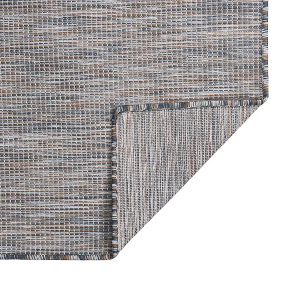 fladvævet udendørstæppe 80x250 cm brun og blå