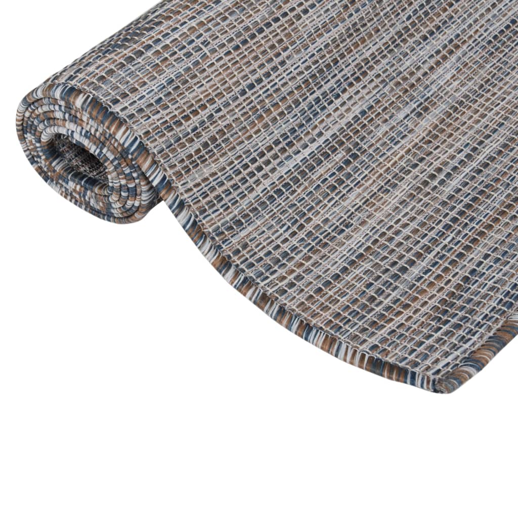 fladvævet udendørstæppe 80x250 cm brun og blå