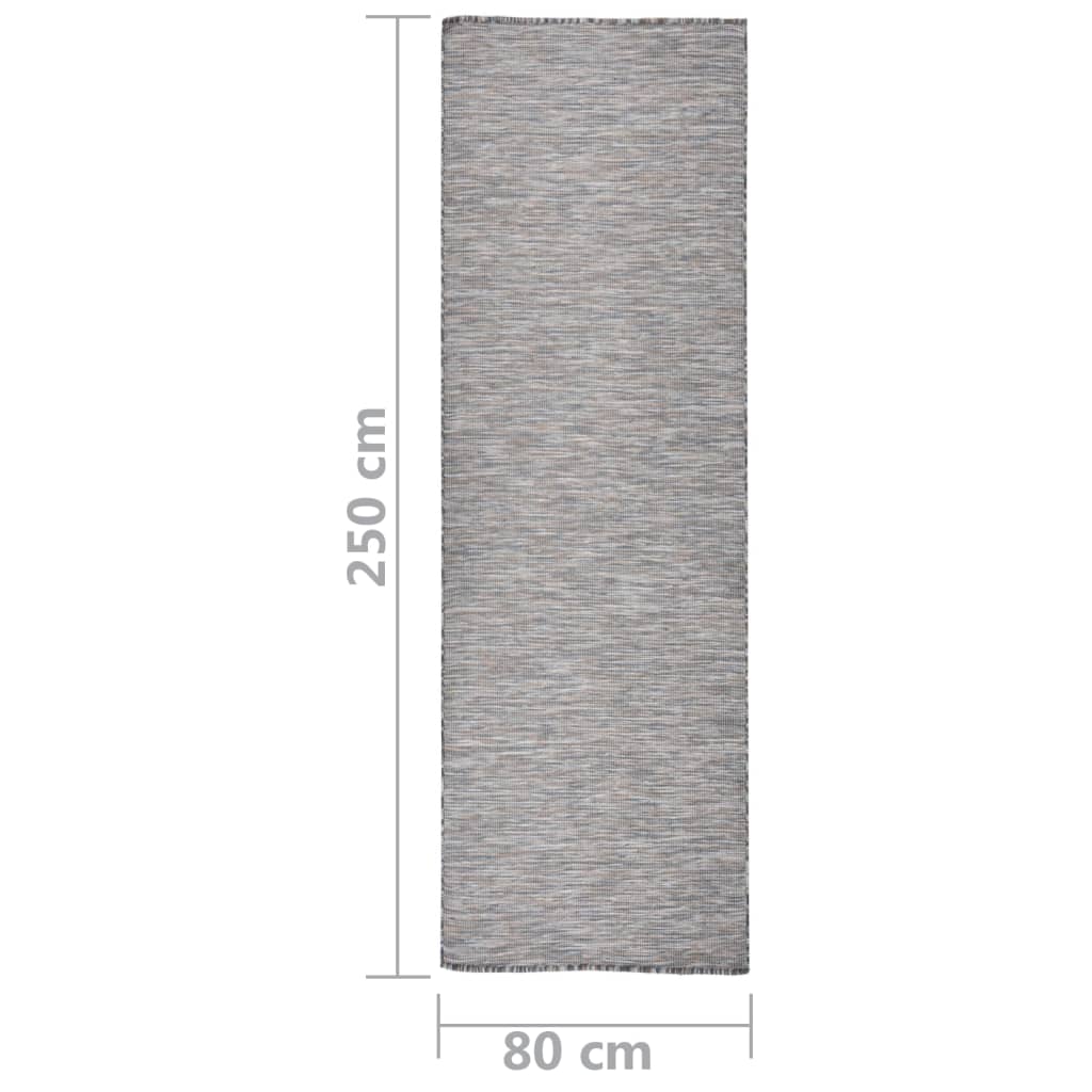 fladvævet udendørstæppe 80x250 cm brun og blå