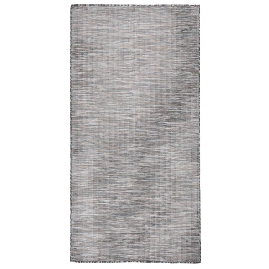 fladvævet udendørstæppe 100x200 cm brun og blå