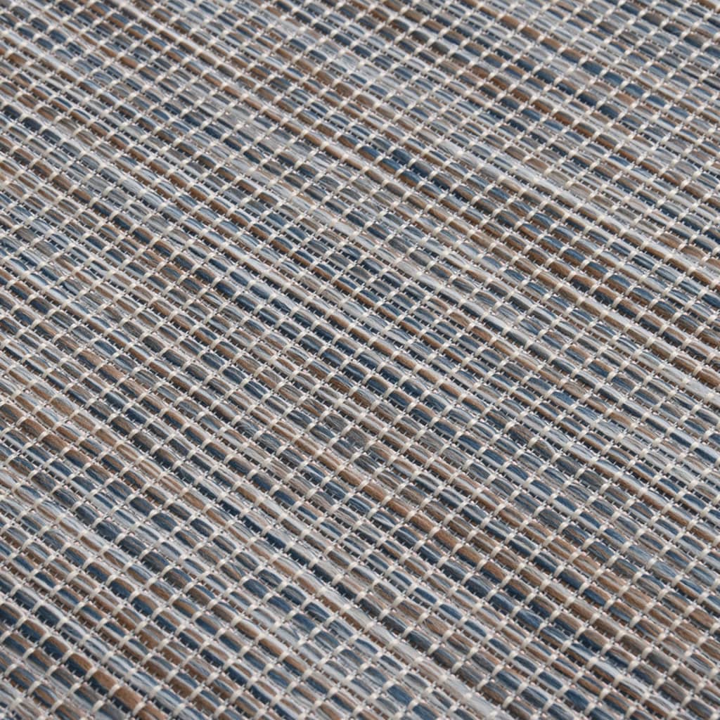 fladvævet udendørstæppe 140x200 cm brun og blå