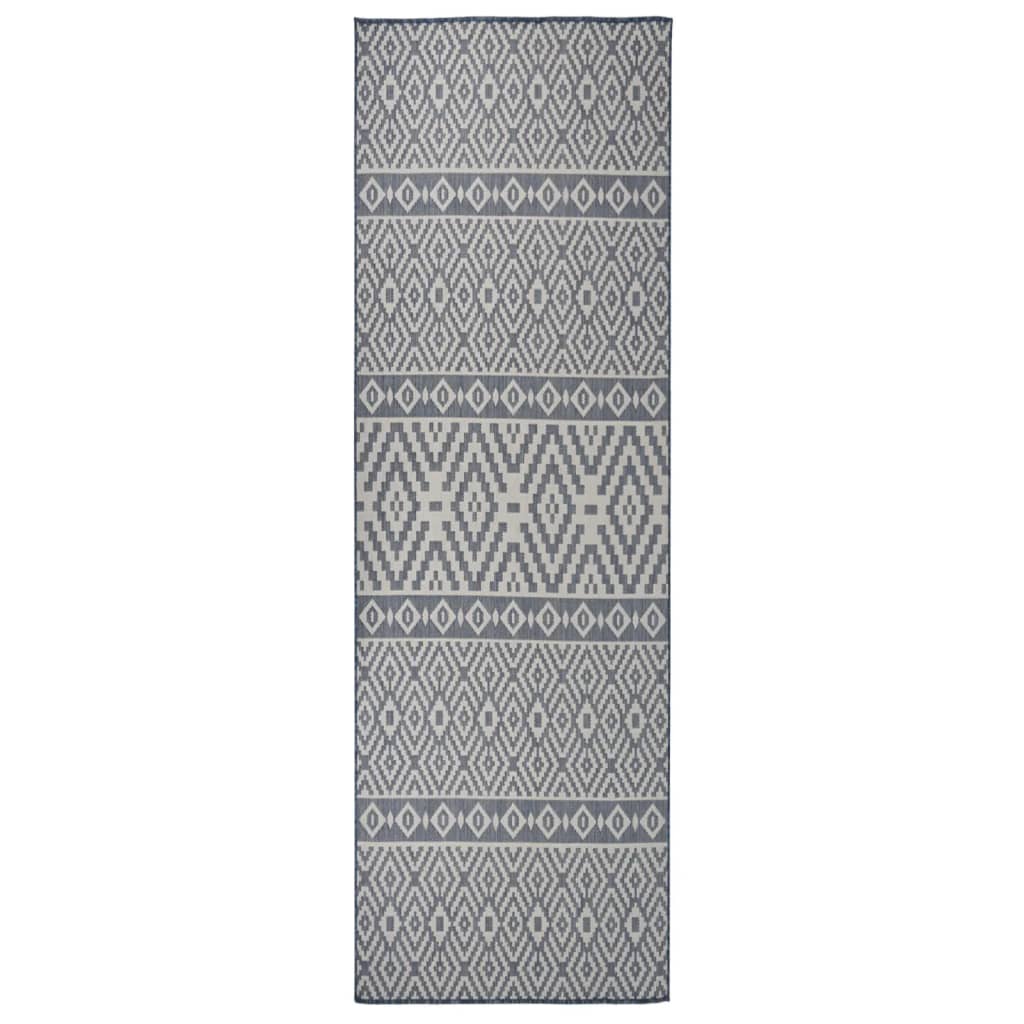 fladvævet udendørstæppe 80x250 cm stribet blå