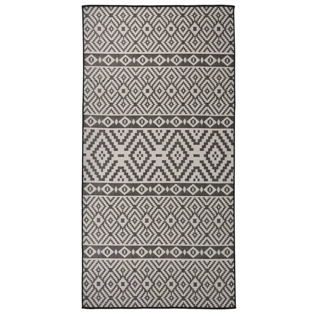 fladvævet udendørstæppe 100x200 cm stribet sort