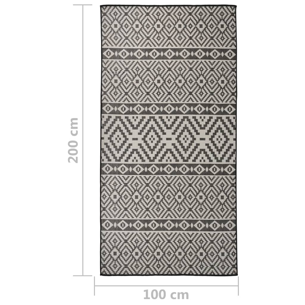 fladvævet udendørstæppe 100x200 cm stribet sort