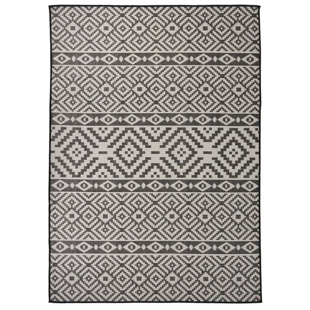 fladvævet udendørstæppe 120x170 cm stribet sort