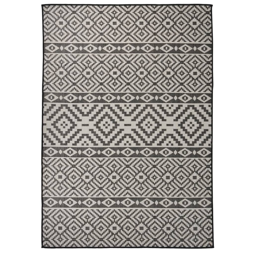 fladvævet udendørstæppe 140x200 cm stribet sort
