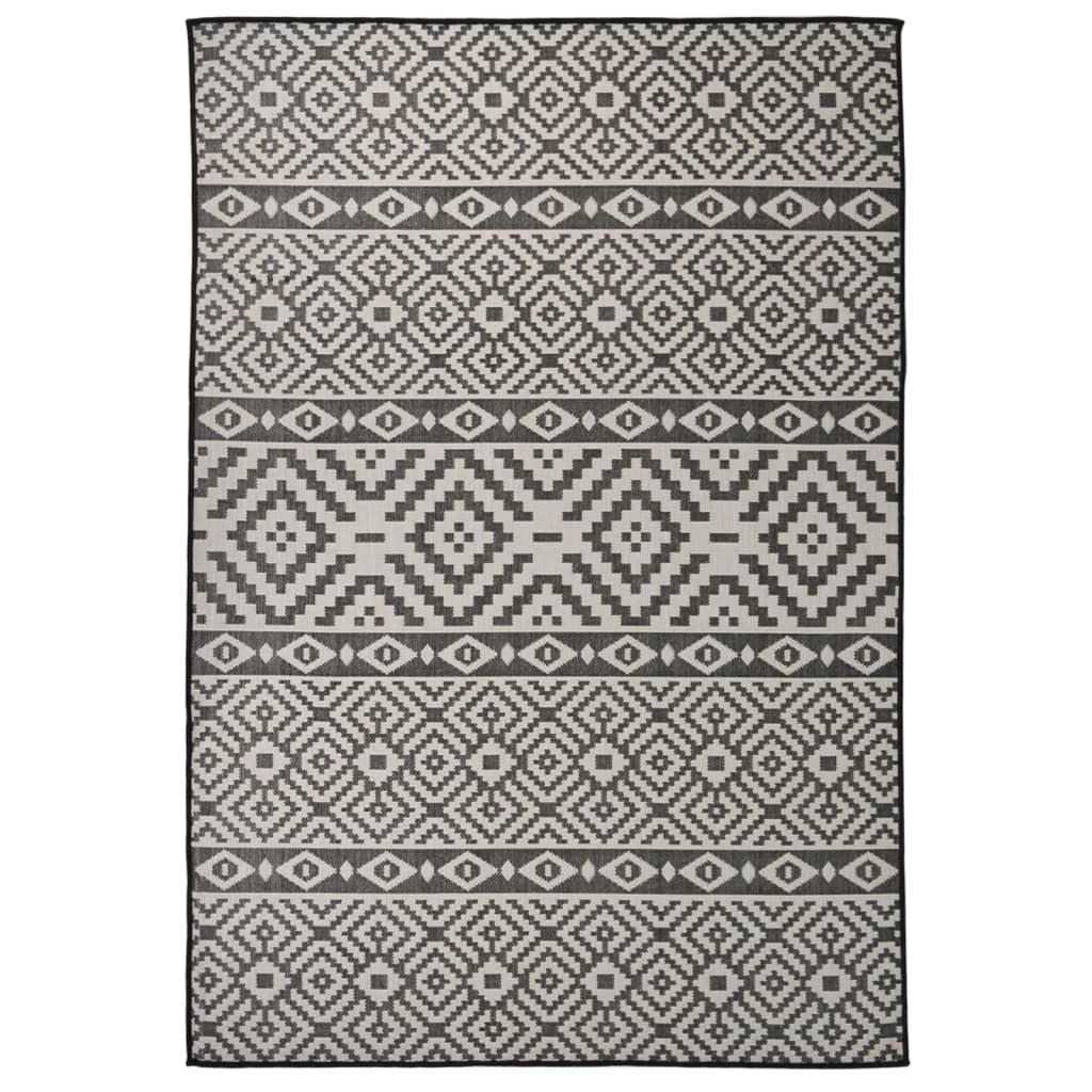 fladvævet udendørstæppe 160x230 cm stribet sort