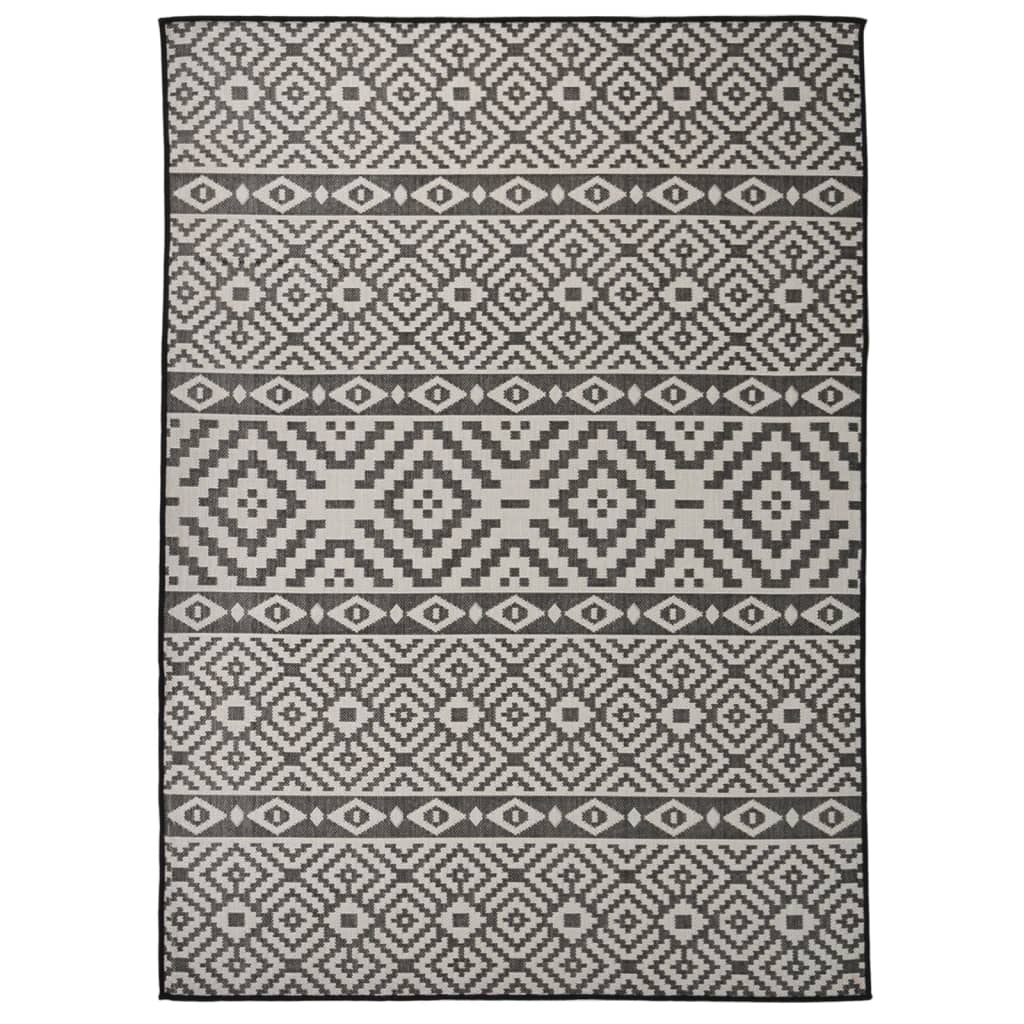 fladvævet udendørstæppe 200x280 cm stribet sort