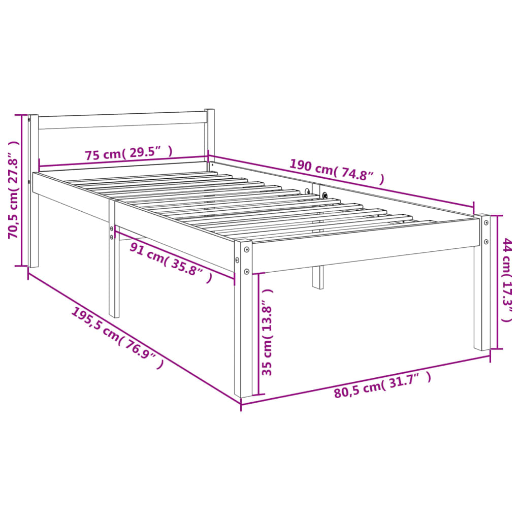 seniorseng 75x190 cm enkeltseng massivt fyrretræ hvid