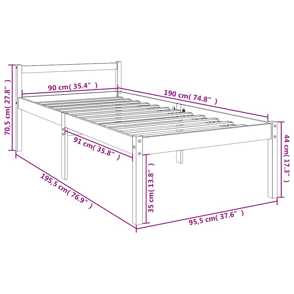 seniorseng 90x190 cm enkeltseng massivt fyrretræ