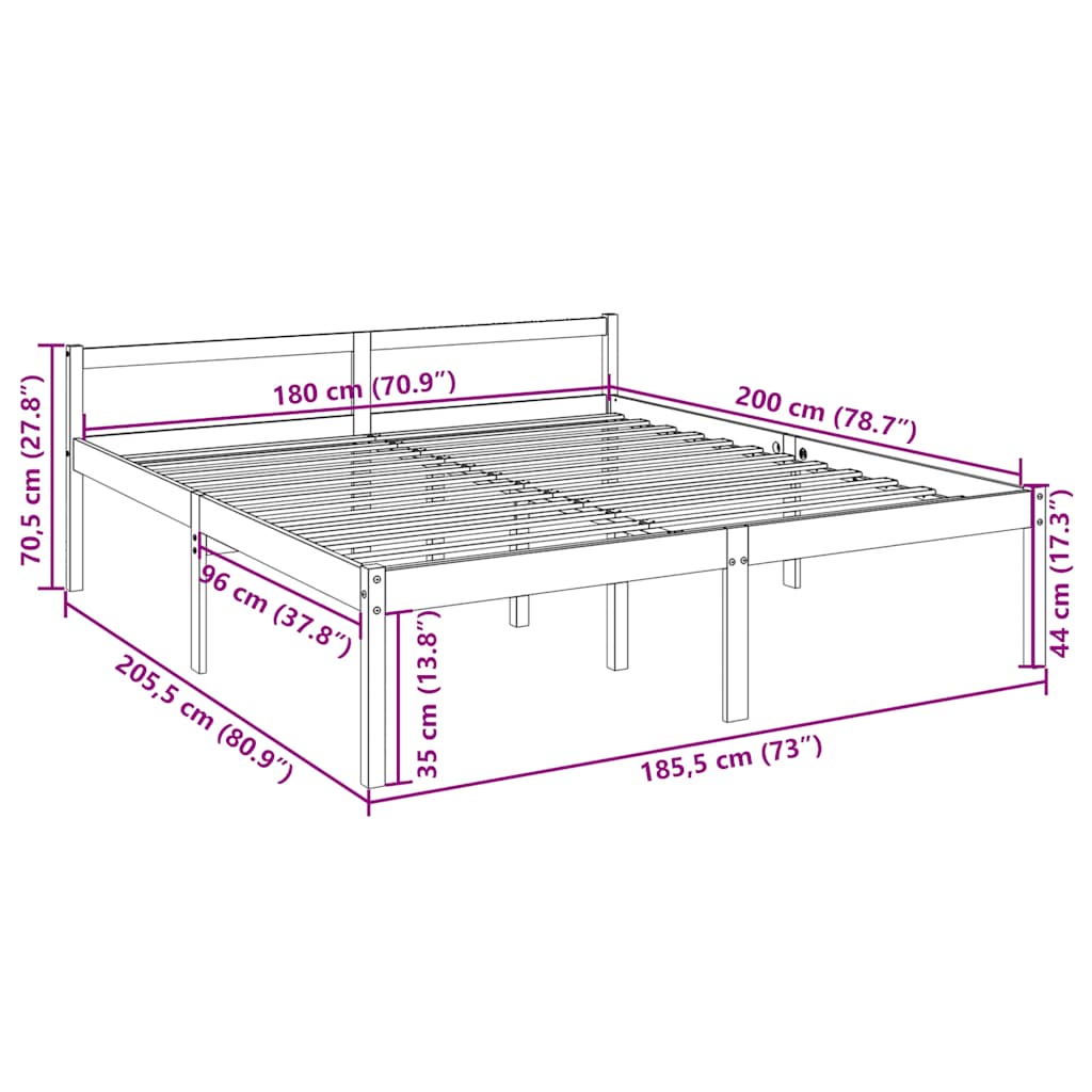 seniorseng 180x200 cm super kingsize massivt fyrretræ hvid