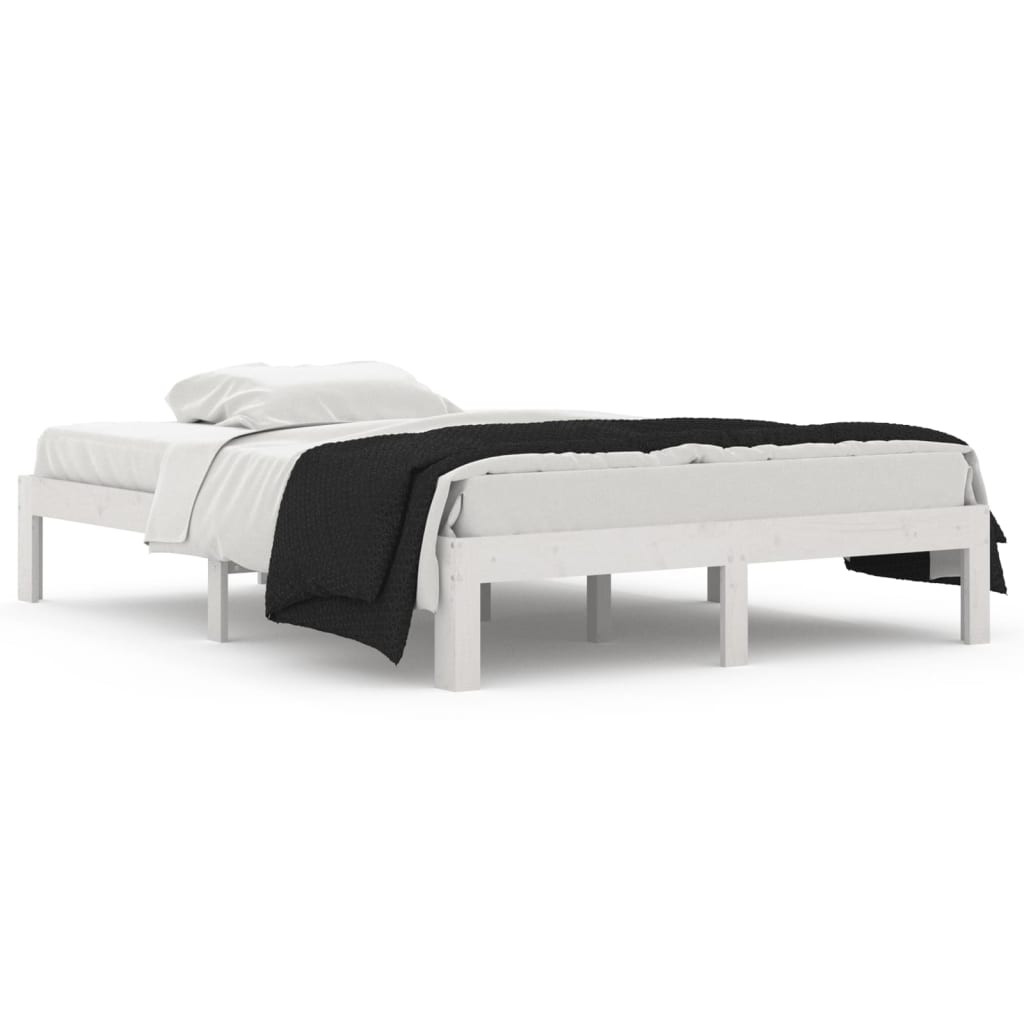 sengeramme 135x190 cm dobbelt massivt fyrretræ hvid