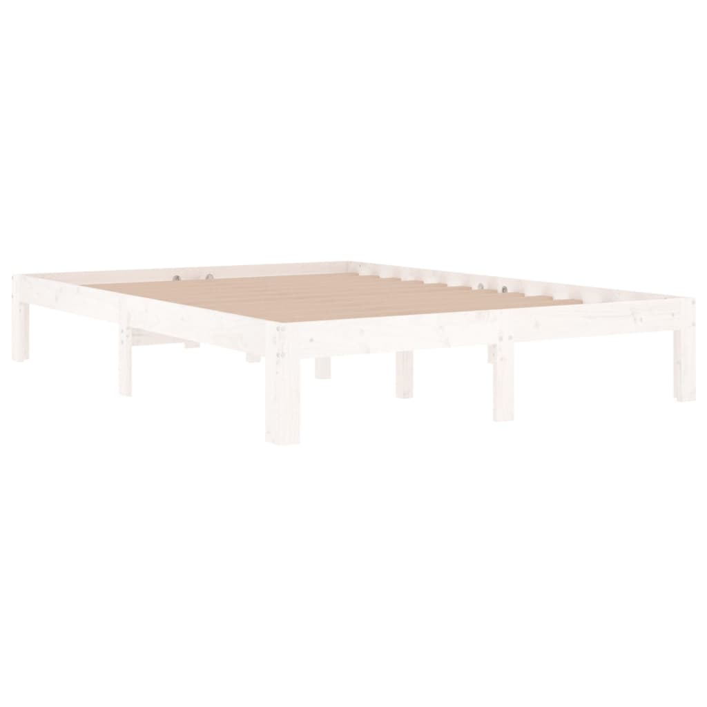 sengeramme 135x190 cm dobbelt massivt fyrretræ hvid
