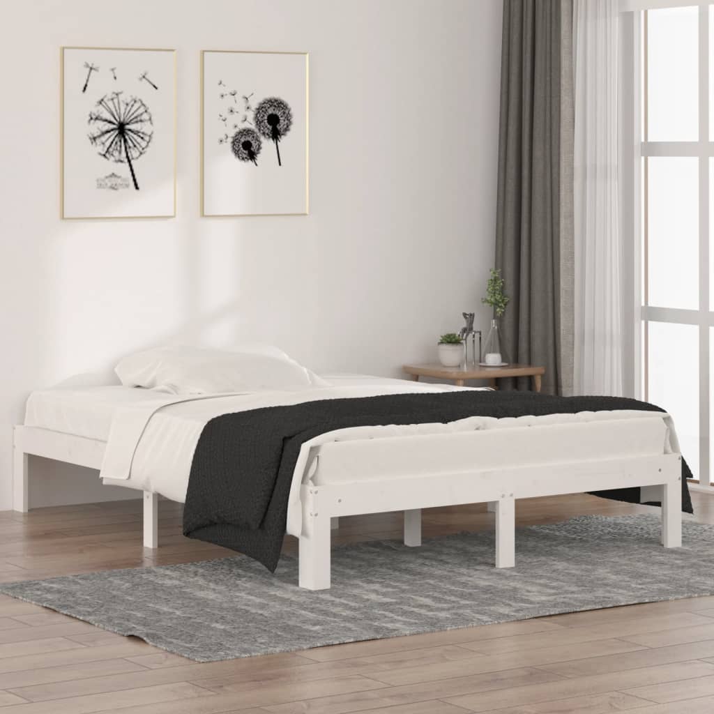 sengeramme 135x190 cm dobbelt massivt fyrretræ hvid