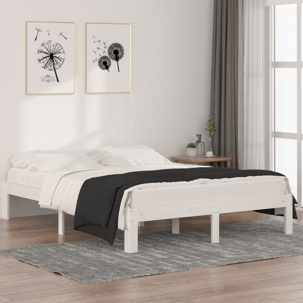 sengeramme 140x190 cm massivt fyrretræ hvid