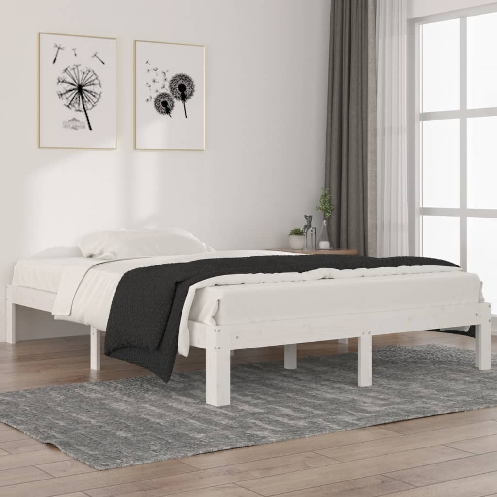 sengeramme 140x200 cm massivt fyrretræ hvid