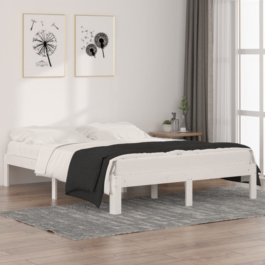 sengeramme 150x200 cm King Size massivt fyrretræ hvid