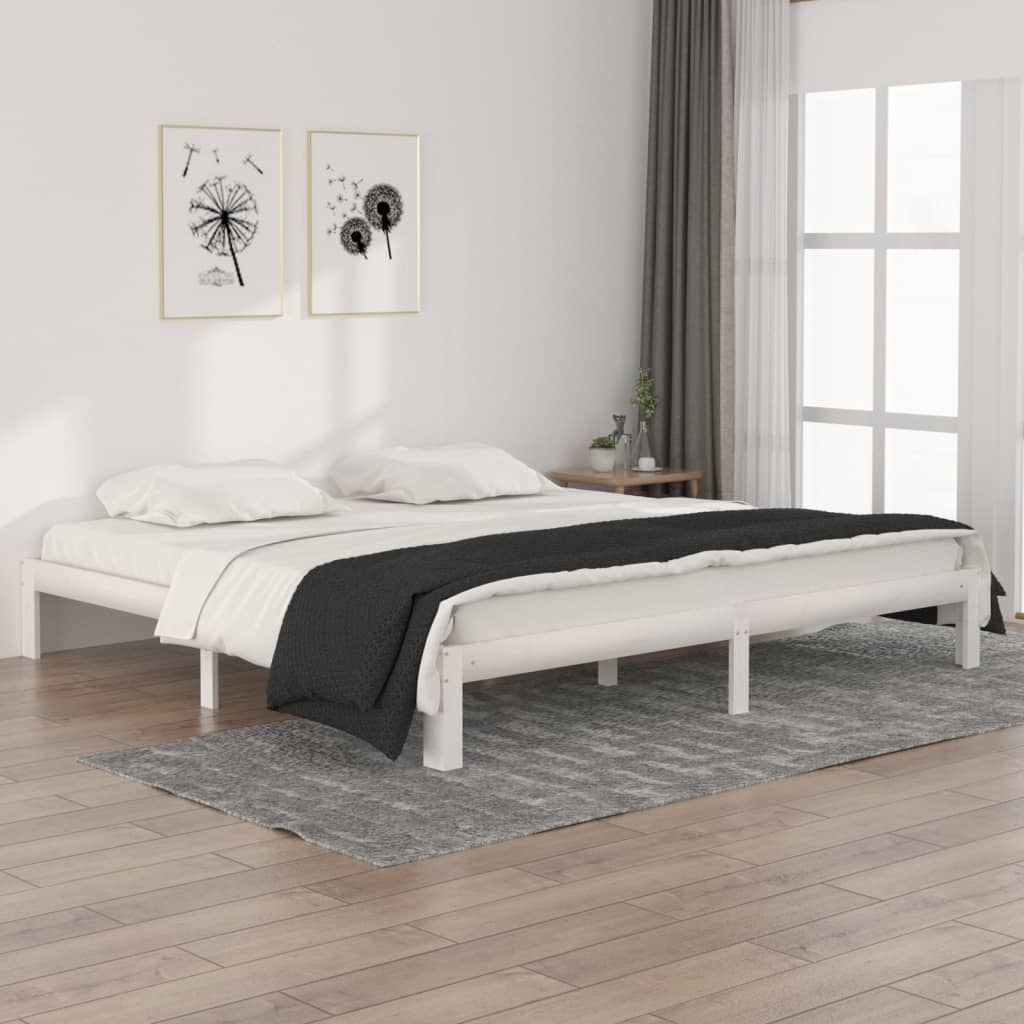 sengeramme 200x200 cm massivt fyrretræ hvid