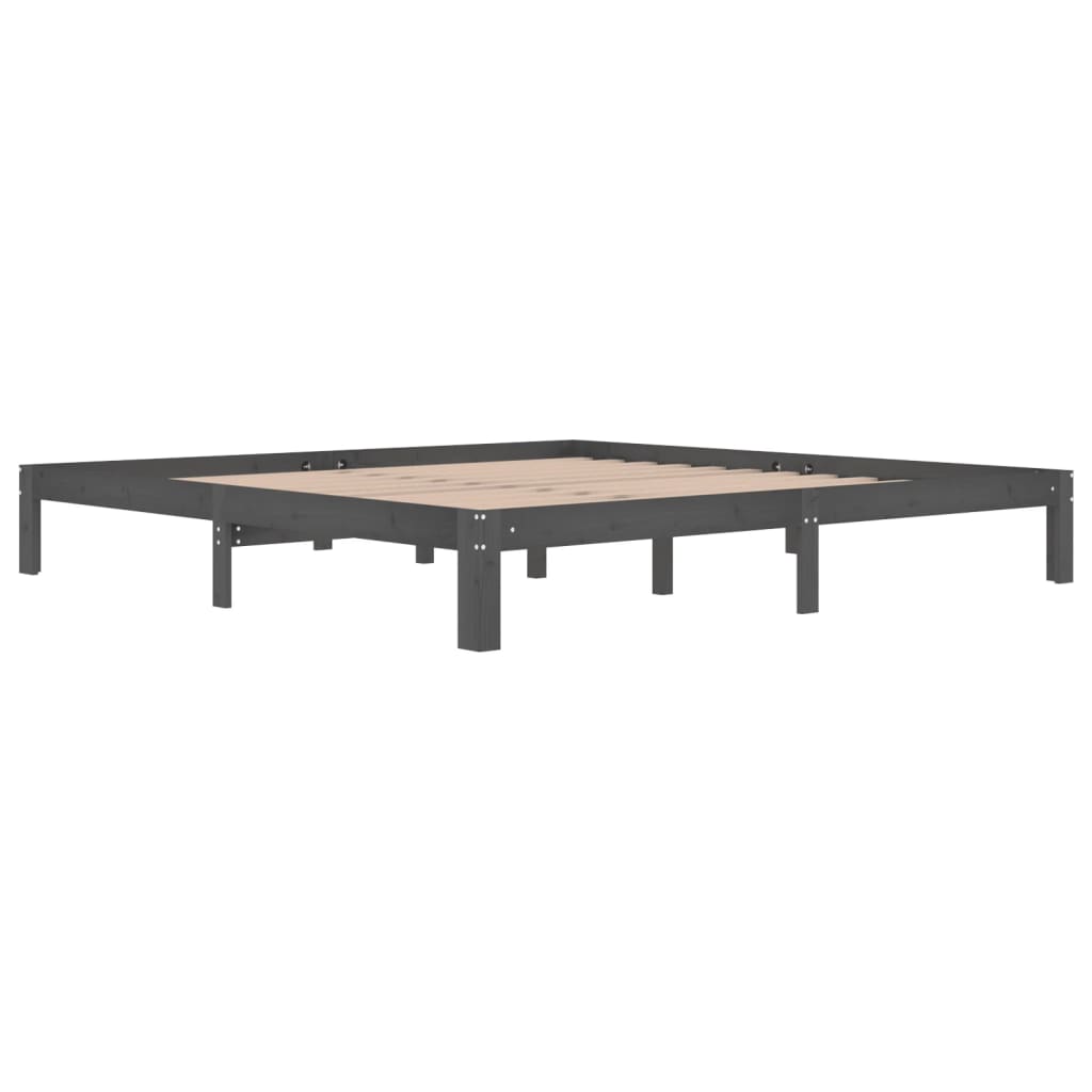 sengeramme 200x200 cm massivt fyrretræ grå