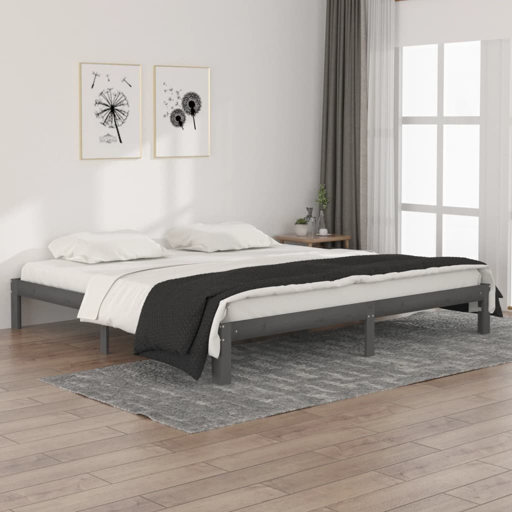sengeramme 200x200 cm massivt fyrretræ grå