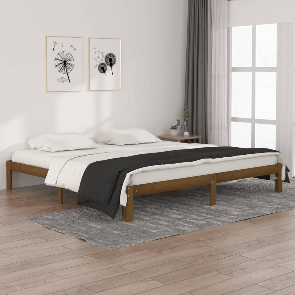 sengeramme 200x200 cm massivt fyrretræ gyldenbrun