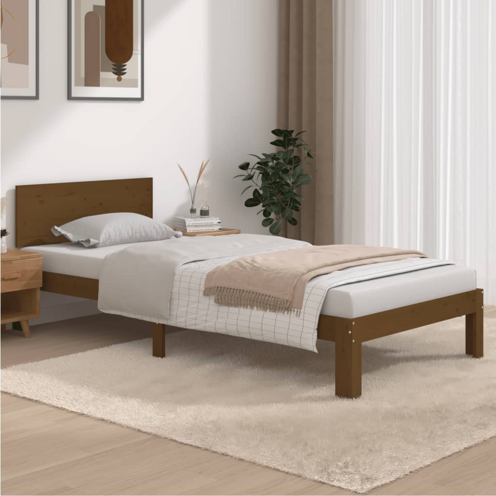 sengeramme 90x200 cm massivt fyrretræ gyldenbrun