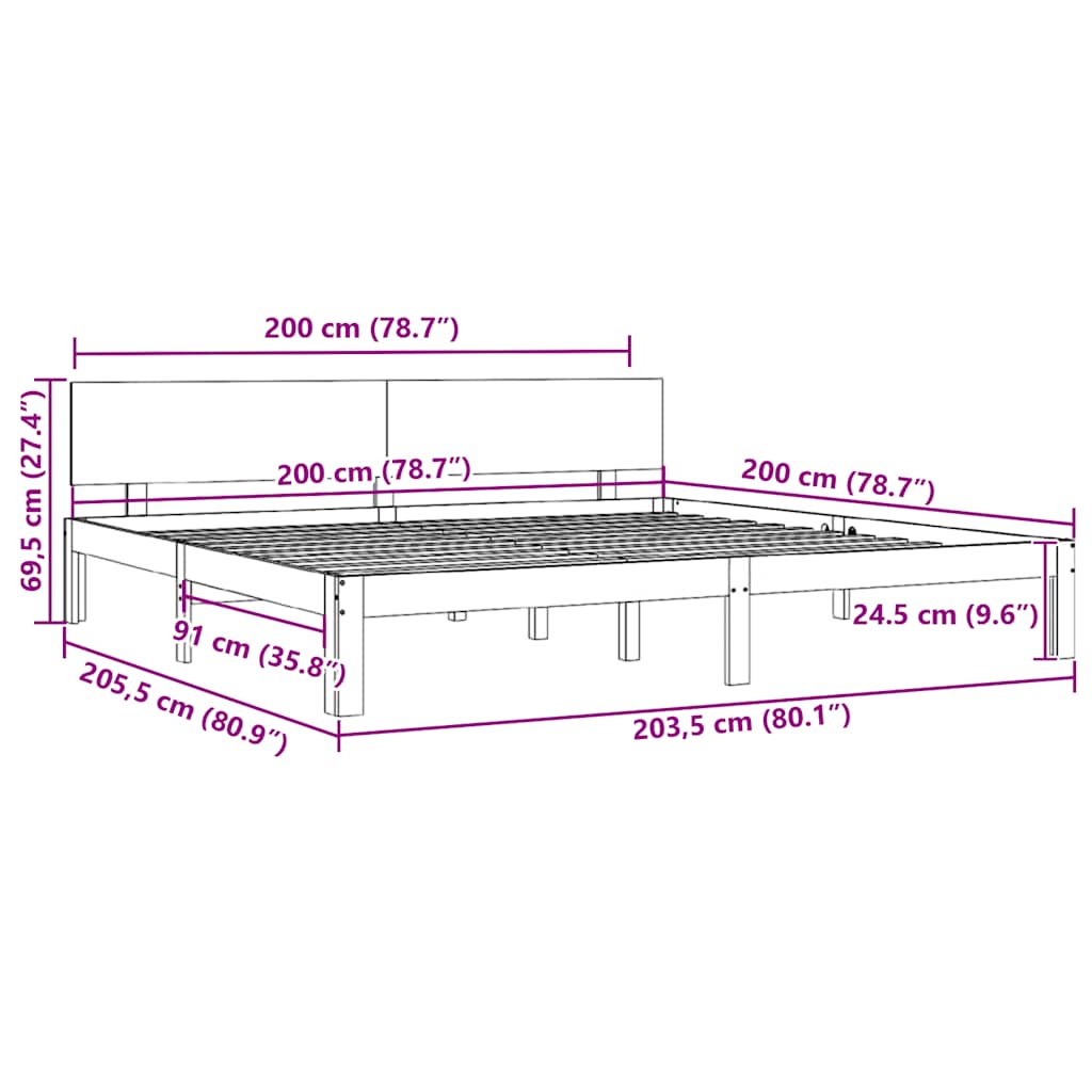 sengeramme 200x200 cm massivt fyrretræ