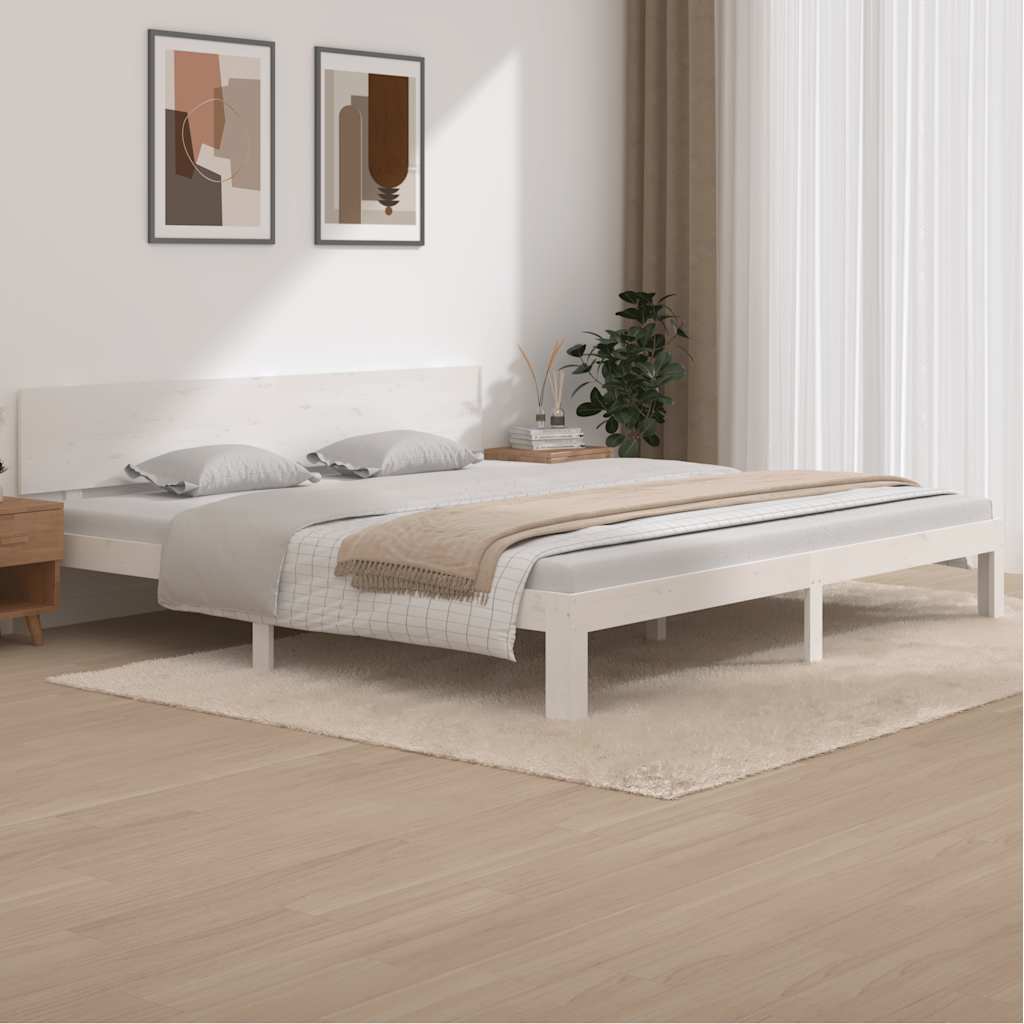 sengeramme 200x200 cm massivt fyrretræ hvid