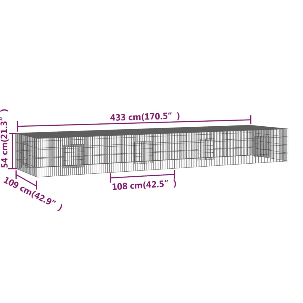 4-panels kaninbur 433x109x54 cm galvaniseret jern