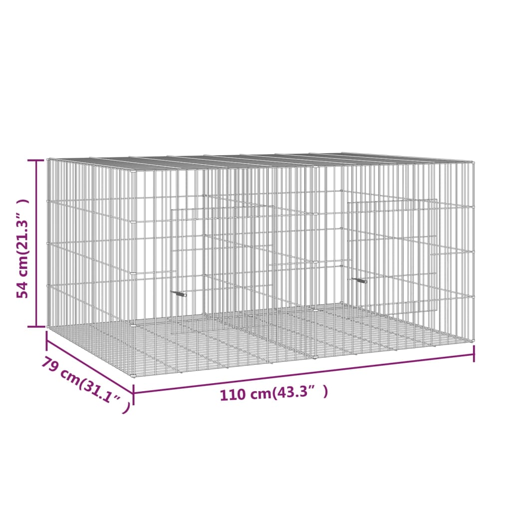2-panels kaninbur 110x79x54 cm galvaniseret jern