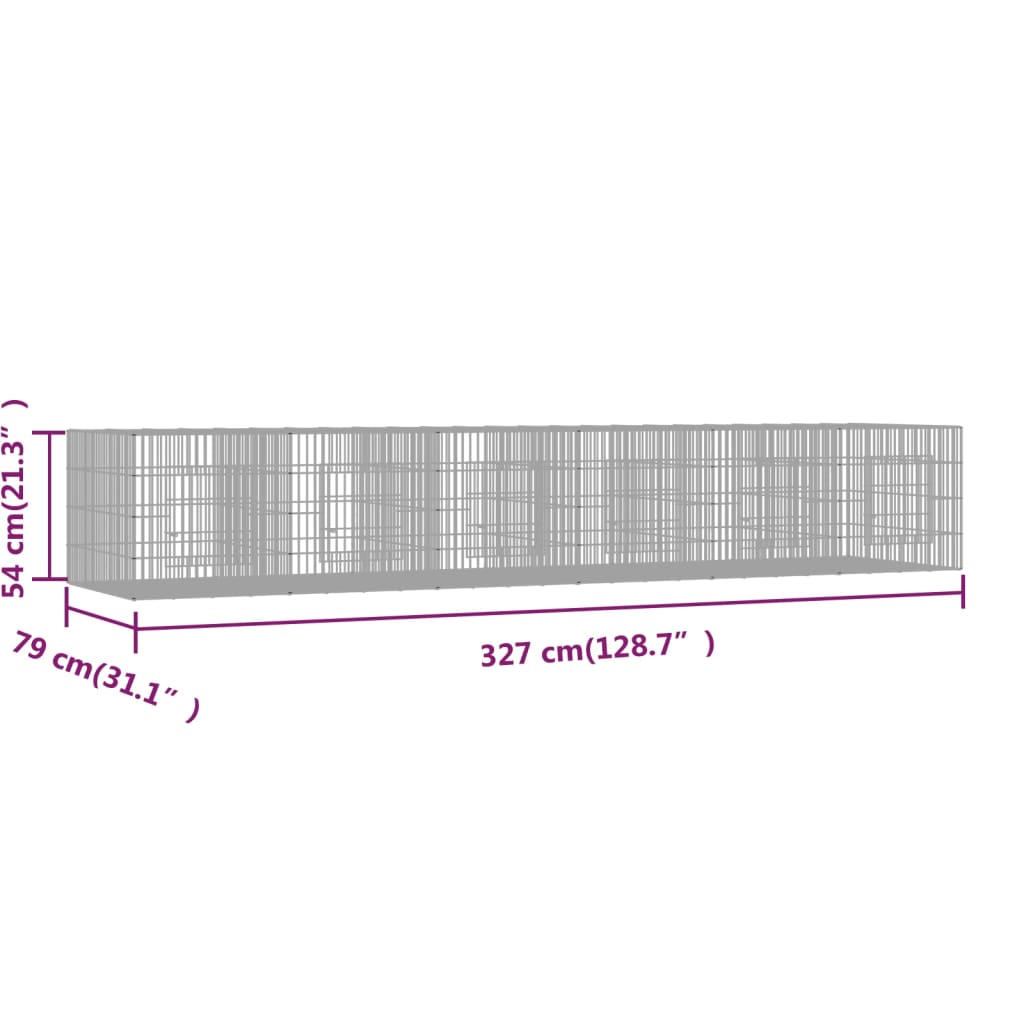 6-panels kaninbur 327x79x54 cm galvaniseret jern