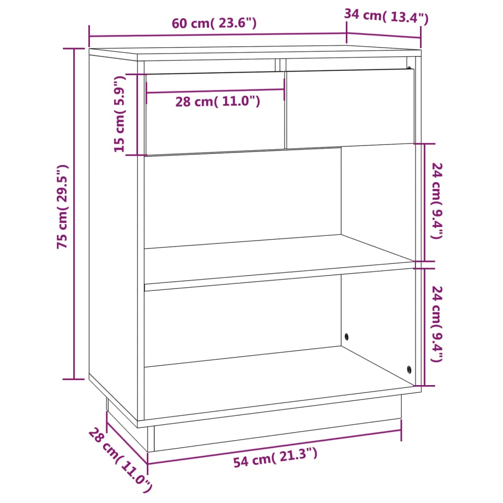 konsolskab 60x34x75 cm massivt fyrretræ grå