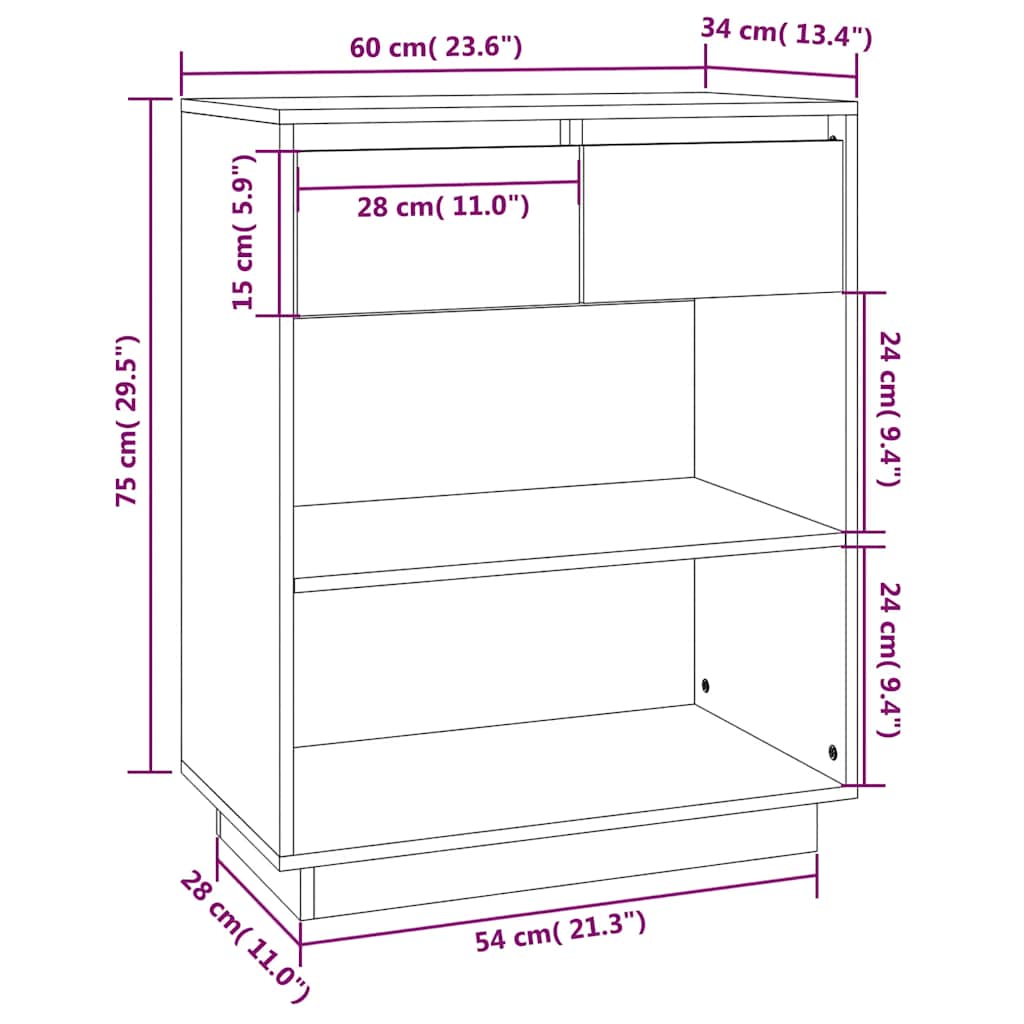 konsolskab 60x34x75 cm massivt fyrretræ sort