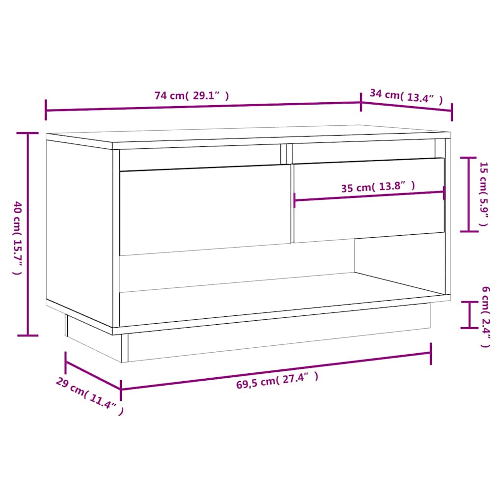 tv-bord 74x34x40 cm massivt fyrretræ sort