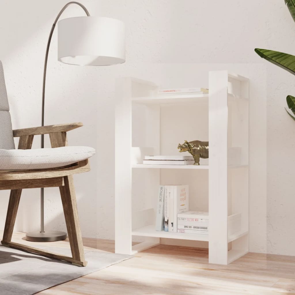bogreol/rumdeler 60x35x91 cm massivt fyrretræ hvid