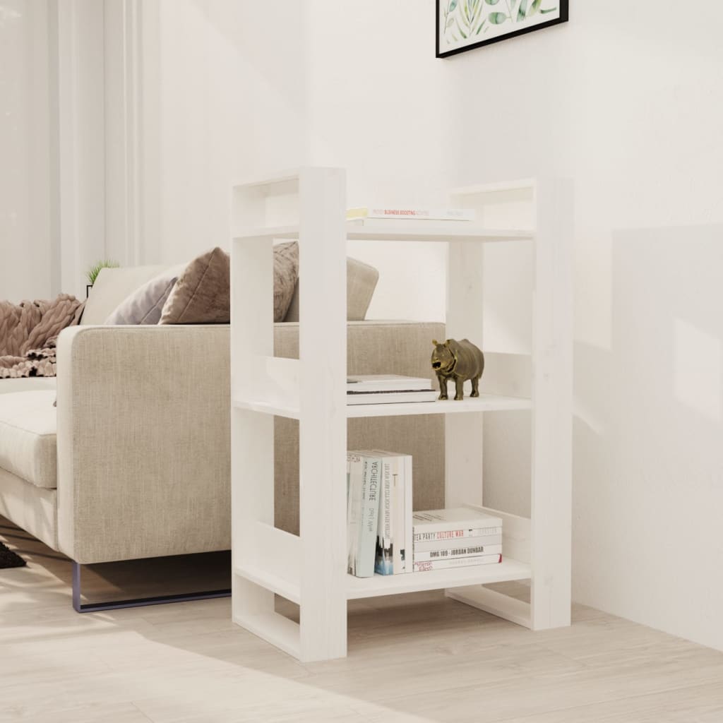 bogreol/rumdeler 60x35x91 cm massivt fyrretræ hvid