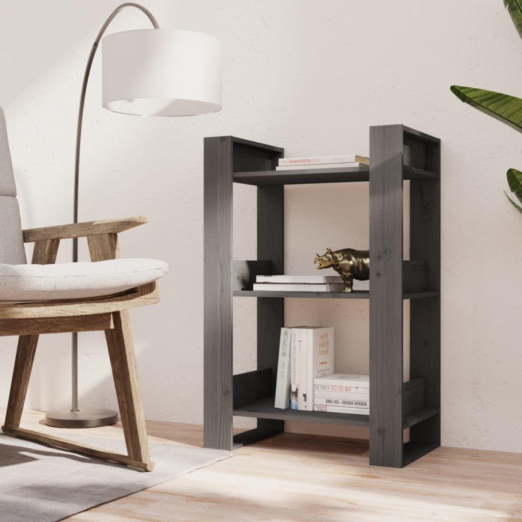 bogreol/rumdeler 60x35x91 cm massivt fyrretræ grå