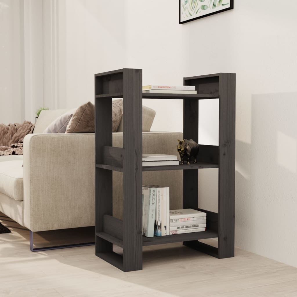 bogreol/rumdeler 60x35x91 cm massivt fyrretræ grå