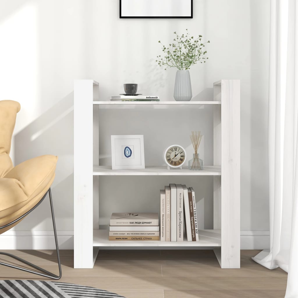bogreol/rumdeler 80x35x91 cm massivt fyrretræ hvid