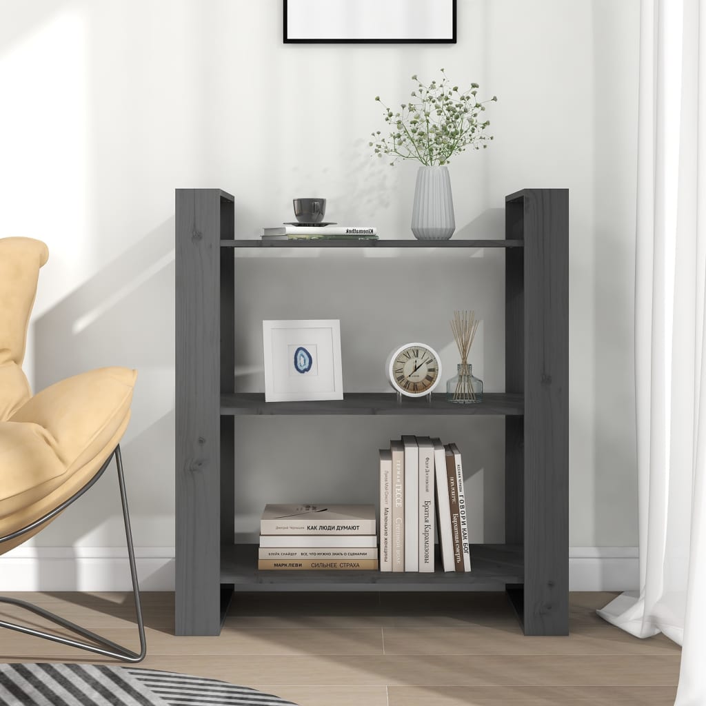 bogreol/rumdeler 80x35x91 cm massivt fyrretræ grå