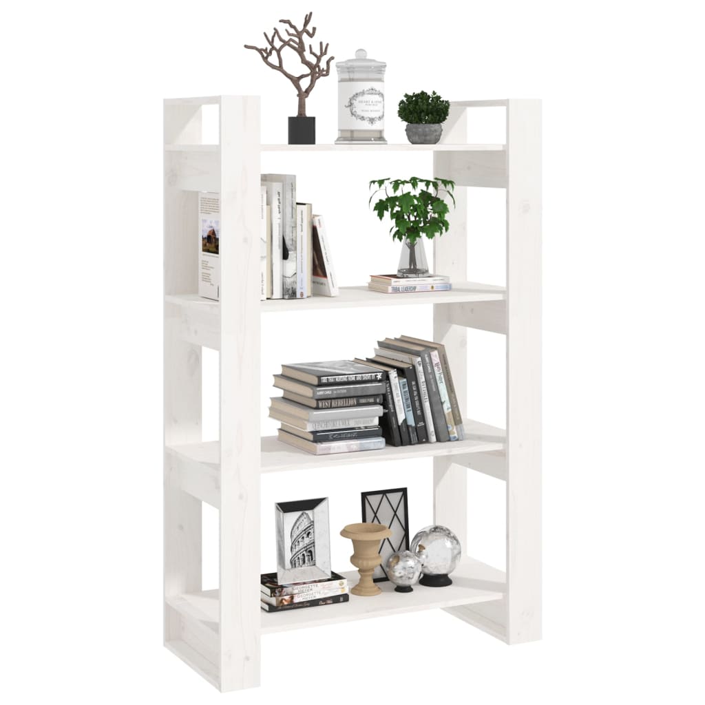 bogreol/rumdeler 80x35x125 cm massivt fyrretræ hvid