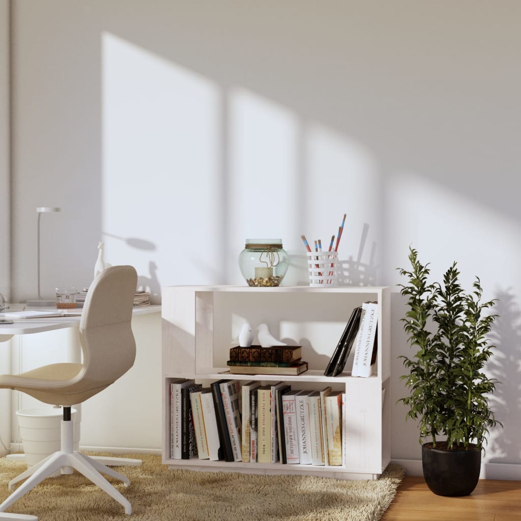 bogreol/rumdeler 80x25x70 cm massivt fyrretræ hvid