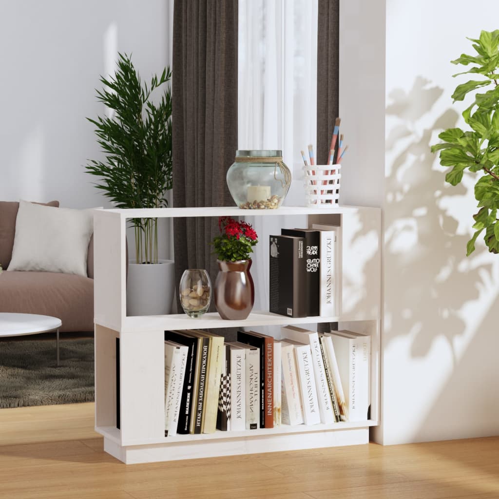 bogreol/rumdeler 80x25x70 cm massivt fyrretræ hvid