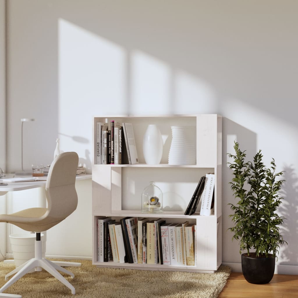 bogreol/rumdeler 80x25x101 cm massivt fyrretræ hvid