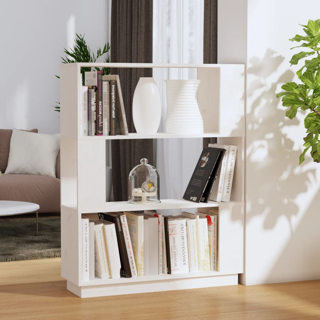 bogreol/rumdeler 80x25x101 cm massivt fyrretræ hvid