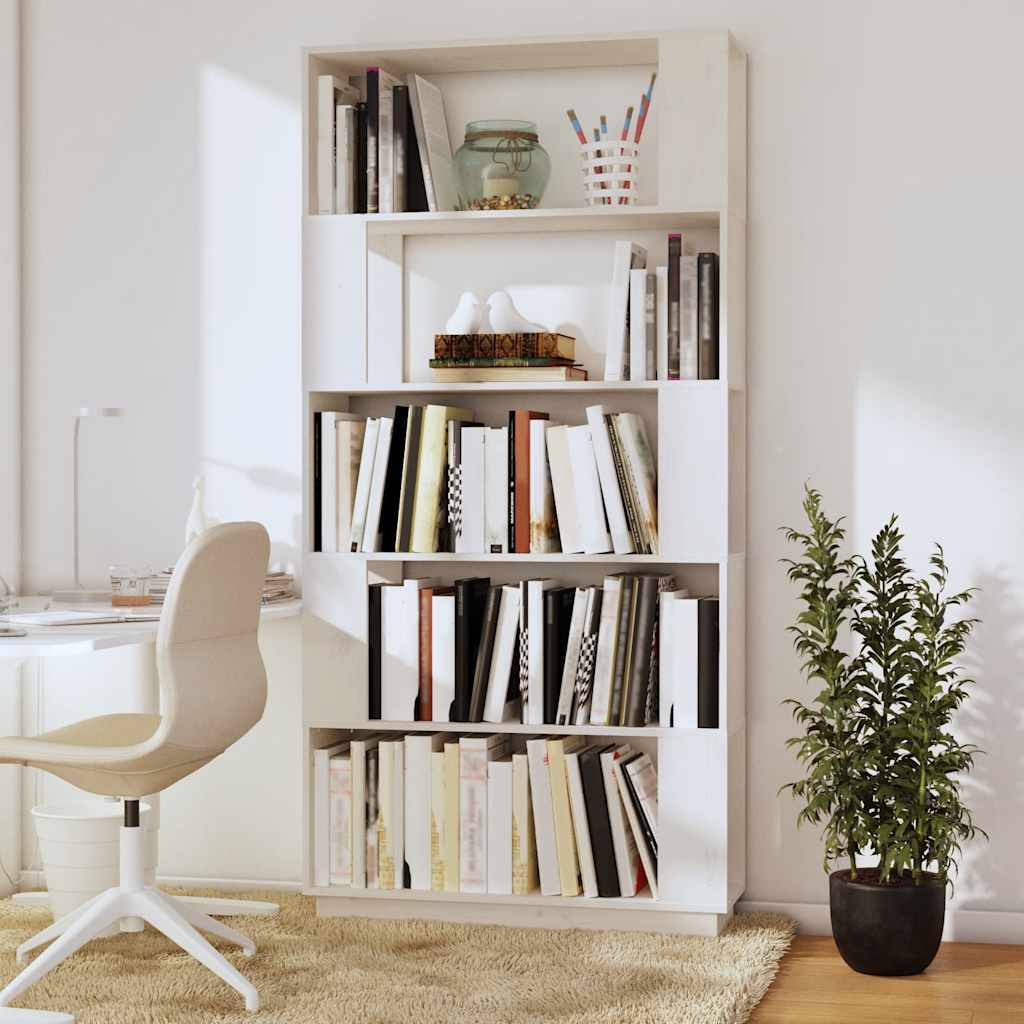 bogreol/rumdeler 80x25x163,5 cm massivt fyrretræ hvid