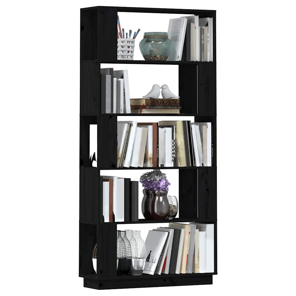 bogreol/rumdeler 80x25x163,5 cm massivt fyrretræ sort